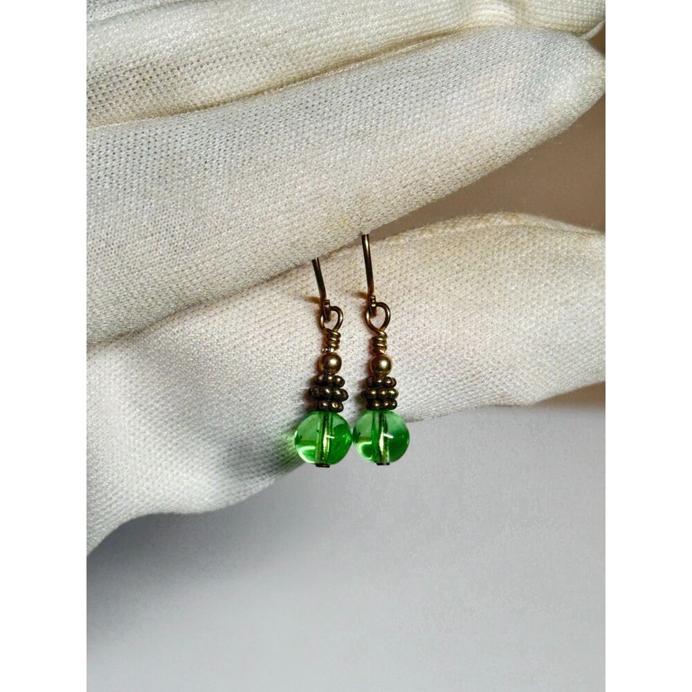 Vintage Crystal Sterling Silver Dangle Earrings Green 1"